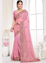 Two Tone Silk Light Pink Wedding Wear Khatli Work Saree